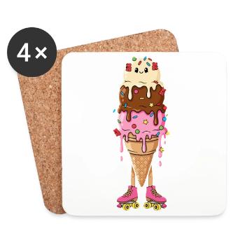 Patins à glace Kawaii rétro - Dessous de verre (lot de 4) - blanc - Devant