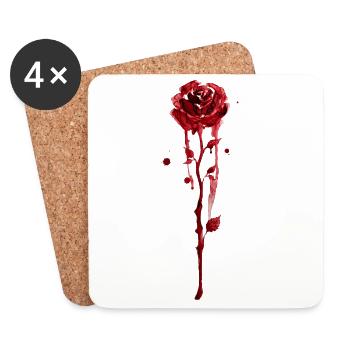 Blutrote Rose im Aquarellfall - Untersetzer (4er-Set) - Weiß - Vorne