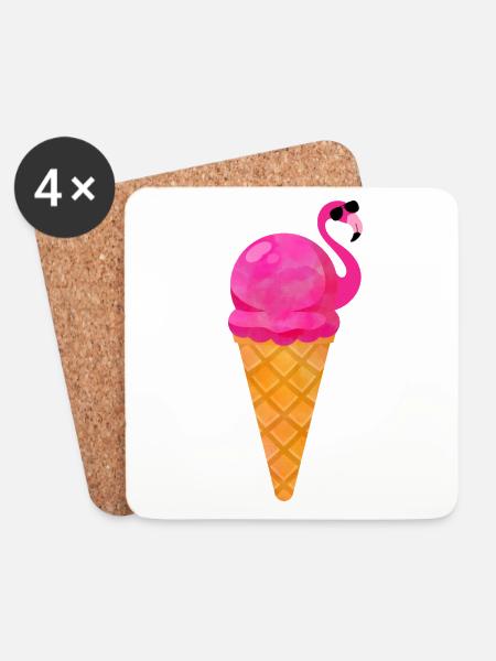 Ice Eiscreme Waffeleis Eiskugel Flamingo Eis - Untersetzer (4er-Set) - Weiß
