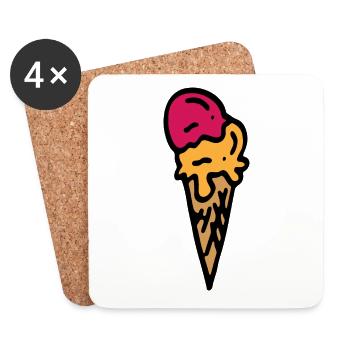 Eis Waffel bunt / ice cream waffle Erdbeere Mango - Untersetzer (4er-Set) - Weiß - Vorne