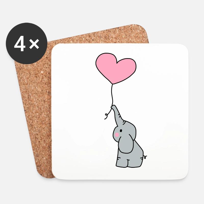 Elefant Herz Luftballon - Untersetzer (4er-Set) - Weiß