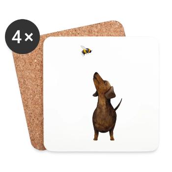 Dackel mit Hummel - Süßestes Dackel Geschenk ever! - Untersetzer (4er-Set) - Weiß - Vorne