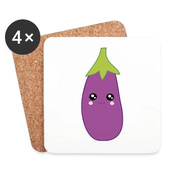 Aubergine Gemüse Kostüm Fasching Karneval - Untersetzer (4er-Set) - Weiß - Vorne