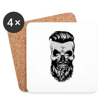 Hipster Skull Skull skull with beard - Coasters (set of 4) - white - Front