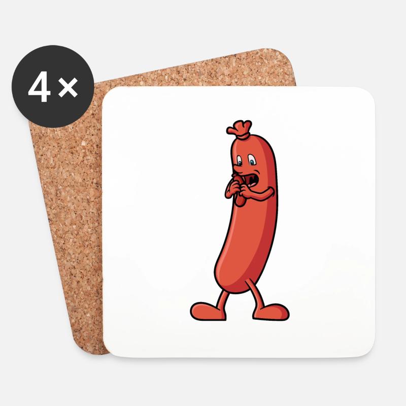 Wurst die eine Wurst isst - Lustige Zeichnung - Untersetzer (4er-Set) - Weiß