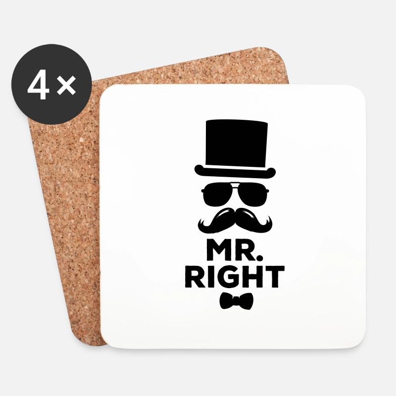 Lustige paarweise Mr. Right und Mrs. Right - Untersetzer (4er-Set) - Weiß