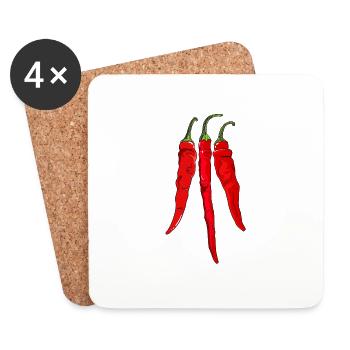 Poivron piment fort piment épicé - Dessous de verre (lot de 4) - blanc - Devant