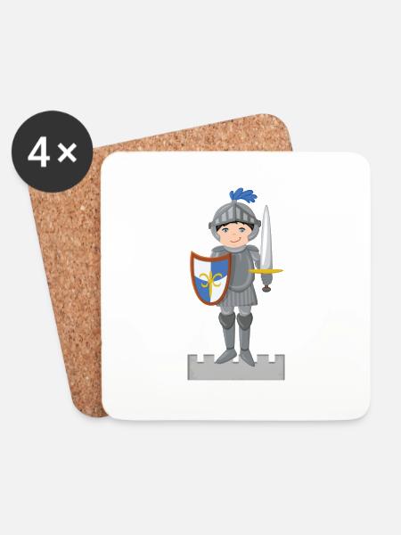 Ritter auf Burg - Untersetzer (4er-Set) - Weiß