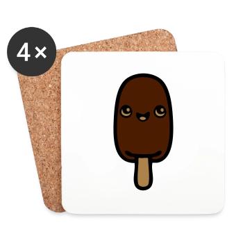 ice cream chocolate stick kawaii cute kid yum - Coasters (set of 4) - white - Front