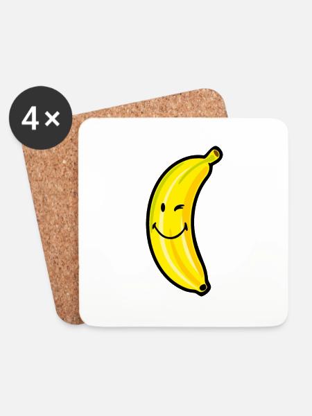 Smiley Banana - Untersetzer (4er-Set) - Weiß