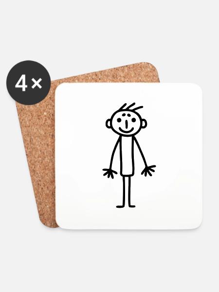Strichmännchen Kinderbild - Untersetzer (4er-Set) - Weiß