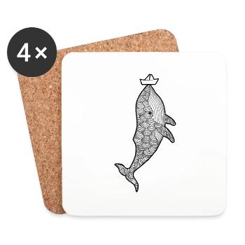 Bateau de baleine - Dessous de verre (lot de 4) - blanc - Devant