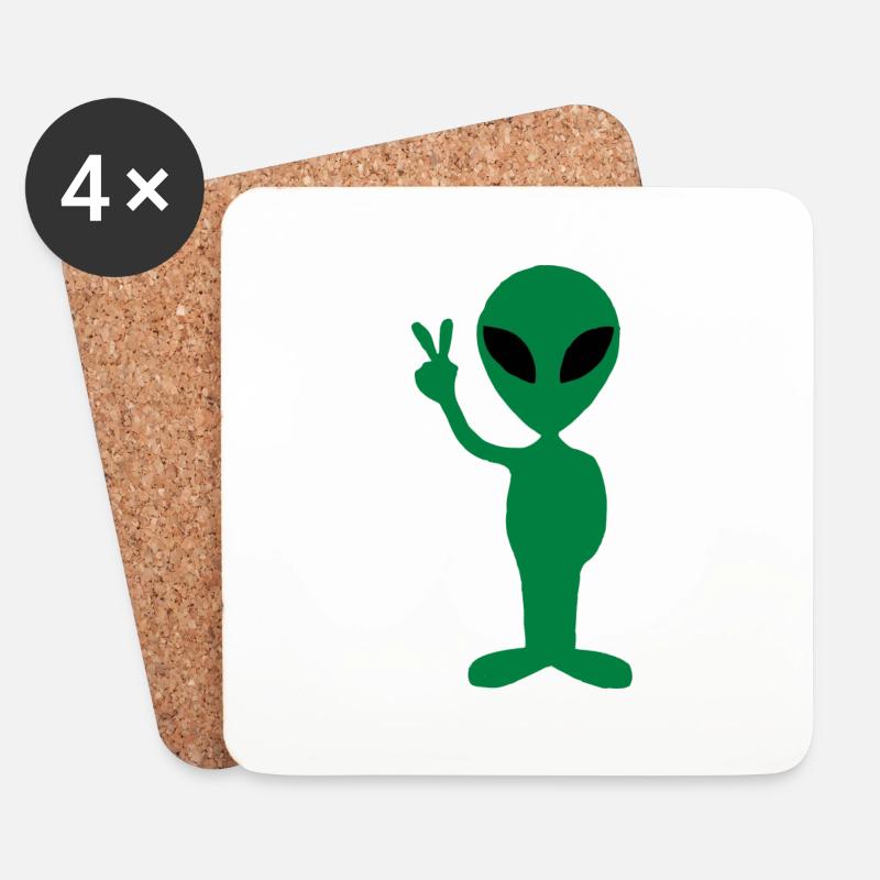 Grüner Alien - Untersetzer (4er-Set) - Weiß