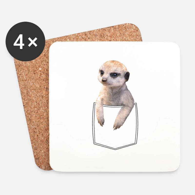 Erdmännchen Meerkat in Brusttasche Hemdtasche - Untersetzer (4er-Set) - Weiß