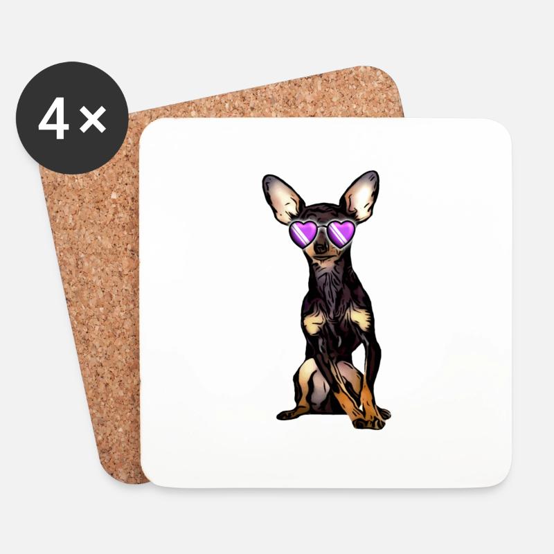 Lustiger Hund mit Sonnenbrille - Untersetzer (4er-Set) - Weiß