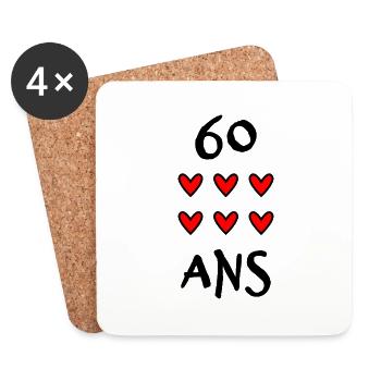 60 ANS. 60e ANNIVERSAIRE. ANNIVERSAIRE 60 ANS - Dessous de verre (lot de 4) - blanc - Devant