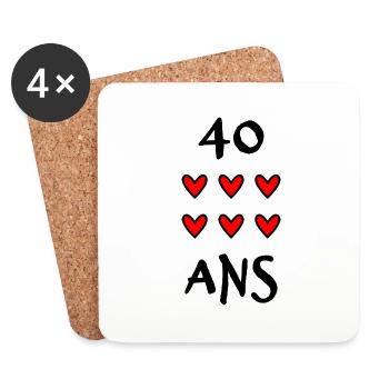 40 ANS. 40e ANNIVERSAIRE. ANNIVERSAIRE 40 ANS. 40 - Dessous de verre (lot de 4) - blanc - Devant