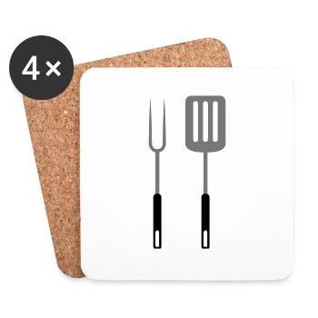Grill fork Pan turner grilling utensils - Coasters (set of 4) - white - Front