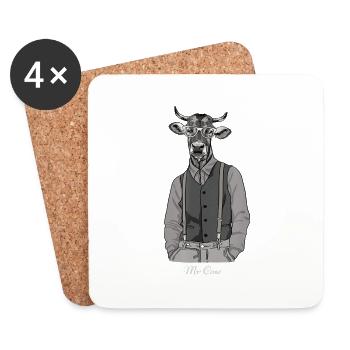 COW WITH GLASSES AND MAN'S CLOTHES - Coasters (set of 4) - white - Front