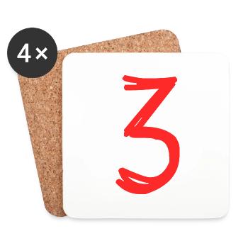 3 ANS. 3e ANNIVERSAIRE. ANNIVERSAIRE 3 ANS. TROIS - Dessous de verre (lot de 4) - blanc - Devant