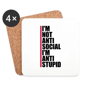 not antisocial anti stupid - Coasters (set of 4) - white - Front