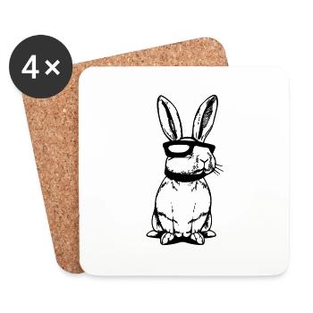 Lapin Animal de compagnie Cool Lunettes de soleil Lapin Vecteur - Dessous de verre (lot de 4) - blanc - Devant
