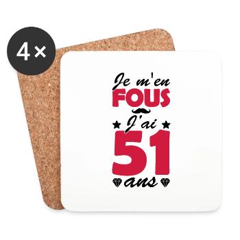 j'ai 51 ans / cadeau anniversaire 51 ans - Dessous de verre (lot de 4) - blanc - Devant