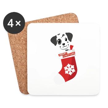 Pfotschafter X-Mas - Dalmatian in Santa Claus boot - Coasters (set of 4) - white - Front