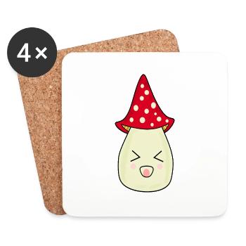 Mushroom fly agaric red with face - Coasters (set of 4) - white - Front