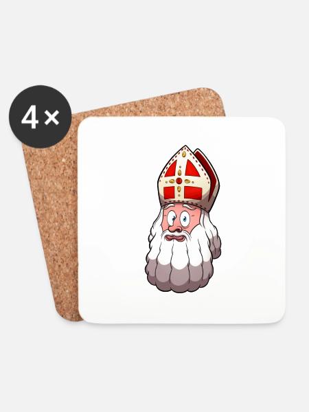 St. Nikolaus Gesicht - Untersetzer (4er-Set) - Weiß