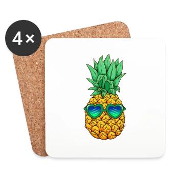 Ananas mit Sonnenbrille - Untersetzer (4er-Set) - Weiß - Vorne