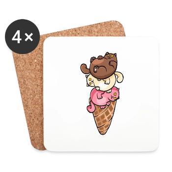 Cats and icecream - Coasters (set of 4) - white - Front