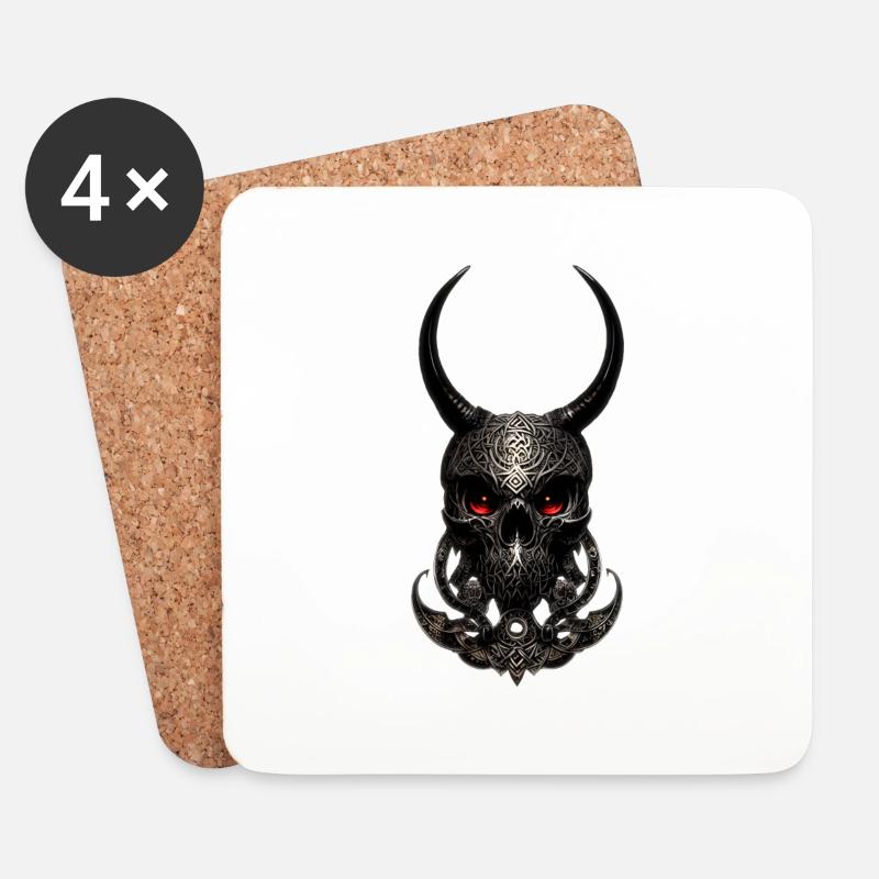 Schädel mit gehörntem Helm - Untersetzer (4er-Set) - Weiß
