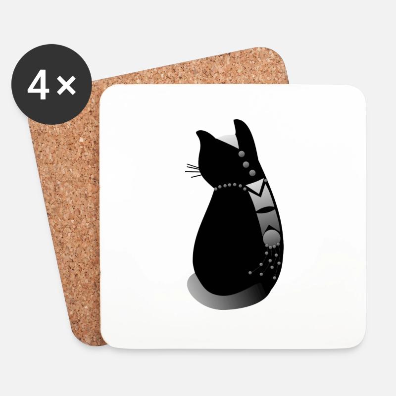 Zarte und dekorierte schwarze Katze - Untersetzer (4er-Set) - Weiß
