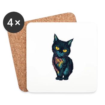 Petit chat noir - Dessous de verre (lot de 4) - blanc - Devant
