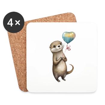 Aquarelle Cœur de Loutre - Dessous de verre (lot de 4) - blanc - Devant