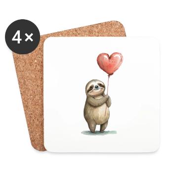 Sloth Heart Watercolor - Coasters (set of 4) - white - Front