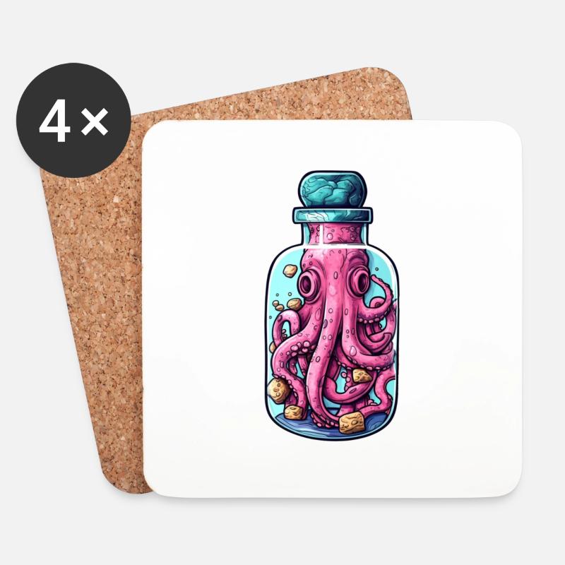 Oktopus Tattoo Zeichnung - Untersetzer (4er-Set) - Weiß