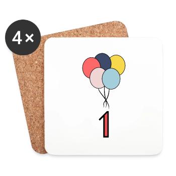 1. 1 YEAR. 1ST ANNIVERSARY. BIRTHDAY 1 YEAR. ONE - Coasters (set of 4) - white - Front