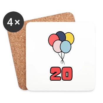 20. 20 JAHRE. 20-JÄHRIGES JUBILÄUM. GEBURTSTAG 20 JAHRE. - Untersetzer (4er-Set) - Weiß - Vorne
