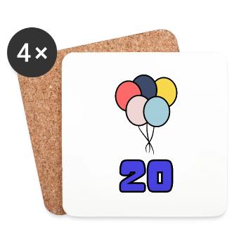 20. 20 JAHRE. 20-JÄHRIGES JUBILÄUM. GEBURTSTAG 20 JAHRE. - Untersetzer (4er-Set) - Weiß - Vorne