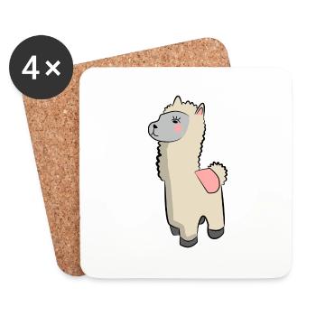 Lama Alpaka Motive Tier Mädchen pastellfarben pink - Untersetzer (4er-Set) - Weiß - Vorne