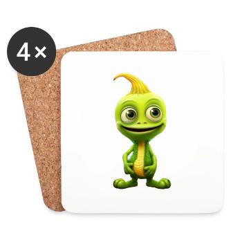Green Alien & Pumpkin: Unexpected Encounter - Coasters (set of 4) - white - Front