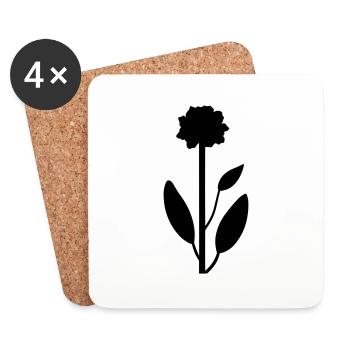 Fleur avec tige - Dessous de verre (lot de 4) - blanc - Devant