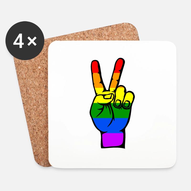 LGBT Flagge Frieden Victory Symbol - Untersetzer (4er-Set) - Weiß