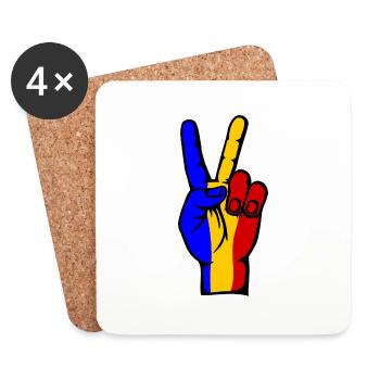 Romania Flag Peace Victory Symbol - Coasters (set of 4) - white - Front