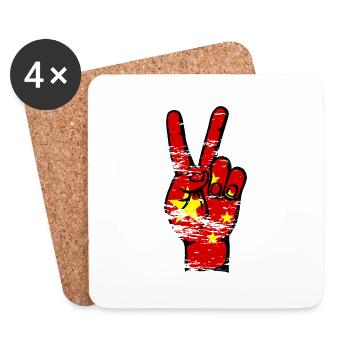 Symbole de victoire de la paix du drapeau de la Chine utilisé - Dessous de verre (lot de 4) - blanc - Devant