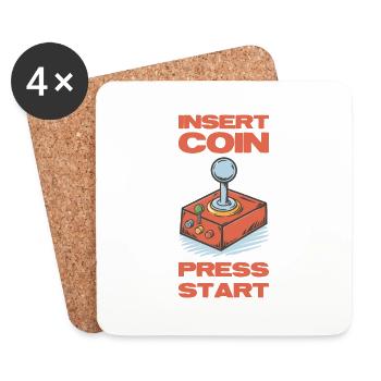 Insert coins press start. Retro joystick design. - Coasters (set of 4) - white - Front