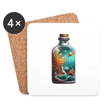 Magische Flasche / Korken / Unterwasser / Fische - Untersetzer (4er-Set) - Weiß - Vorne