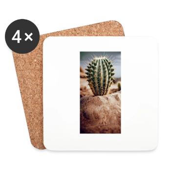 Cactus dans un désert de sable Jeu de mots - Dessous de verre (lot de 4) - blanc - Devant